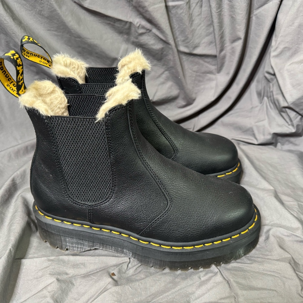 Dr. Martens Black Fur-Lined Chelsea Platform Boots